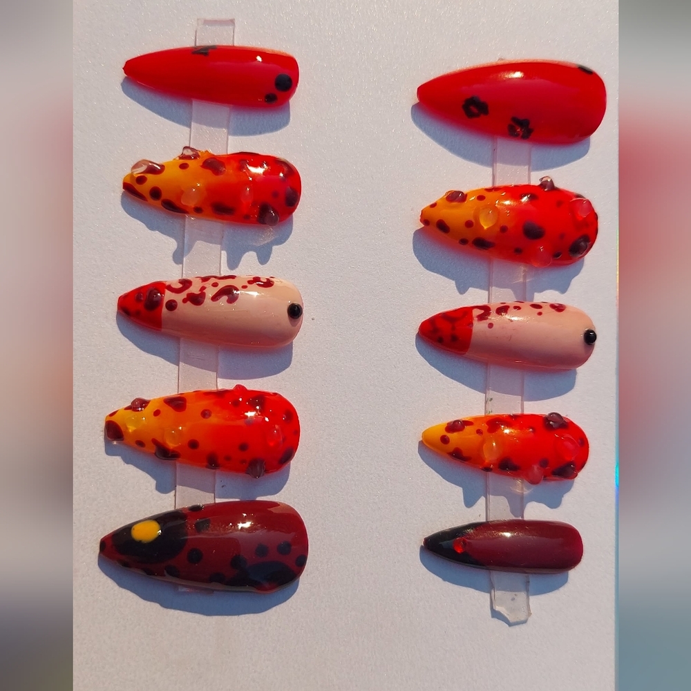 Press On Nails (Handpainted, Red-Leapord Themed)